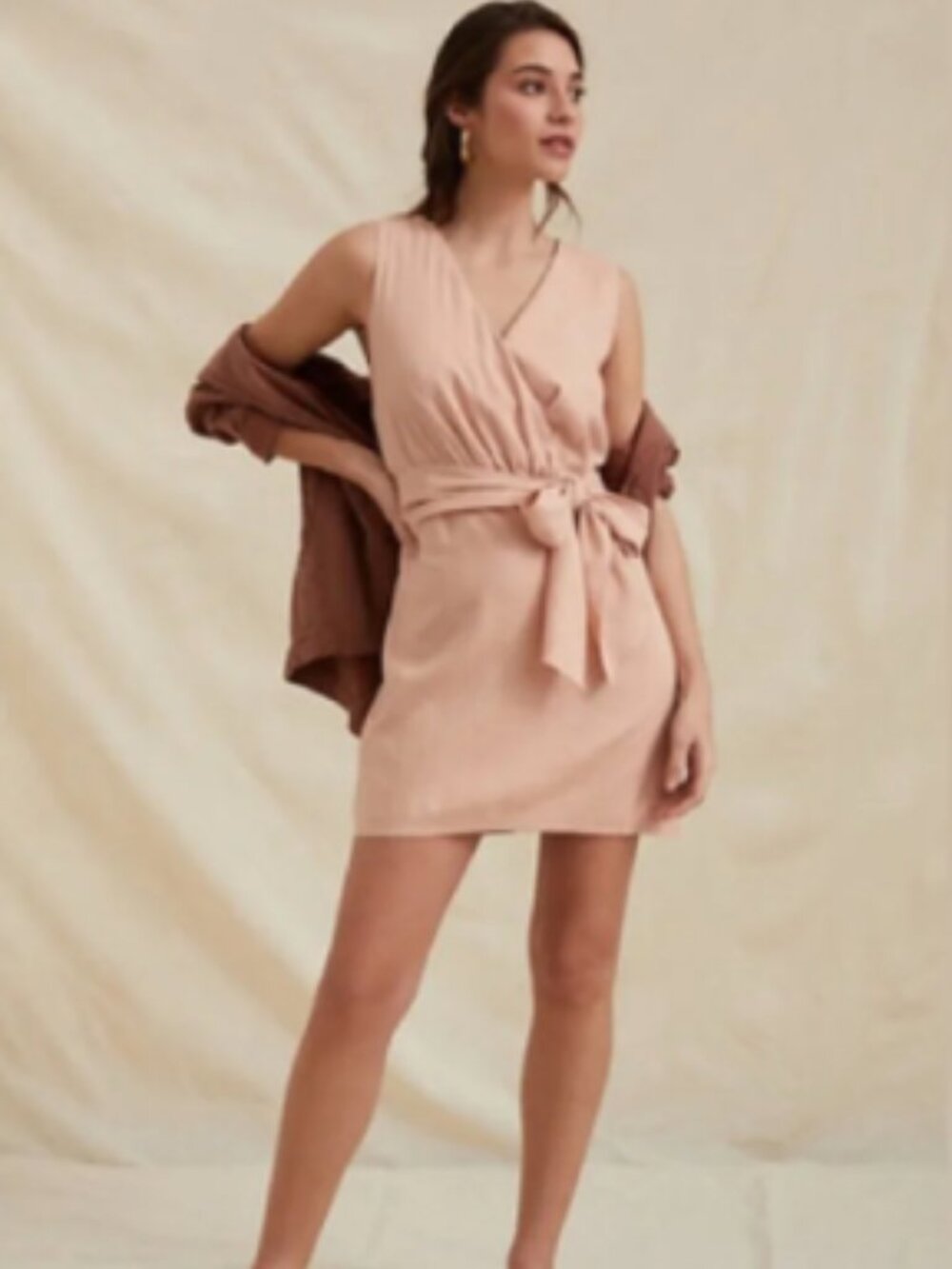 Anthropologie Linen Wrap Mini Dress | Pink | Size L